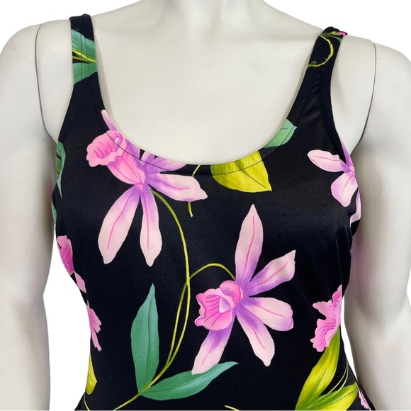 VINTAGE 90s Y2K Beach Cabana Floral Lily Print Stretch Backless  Mini Swim Dress - Picture 2 of 8